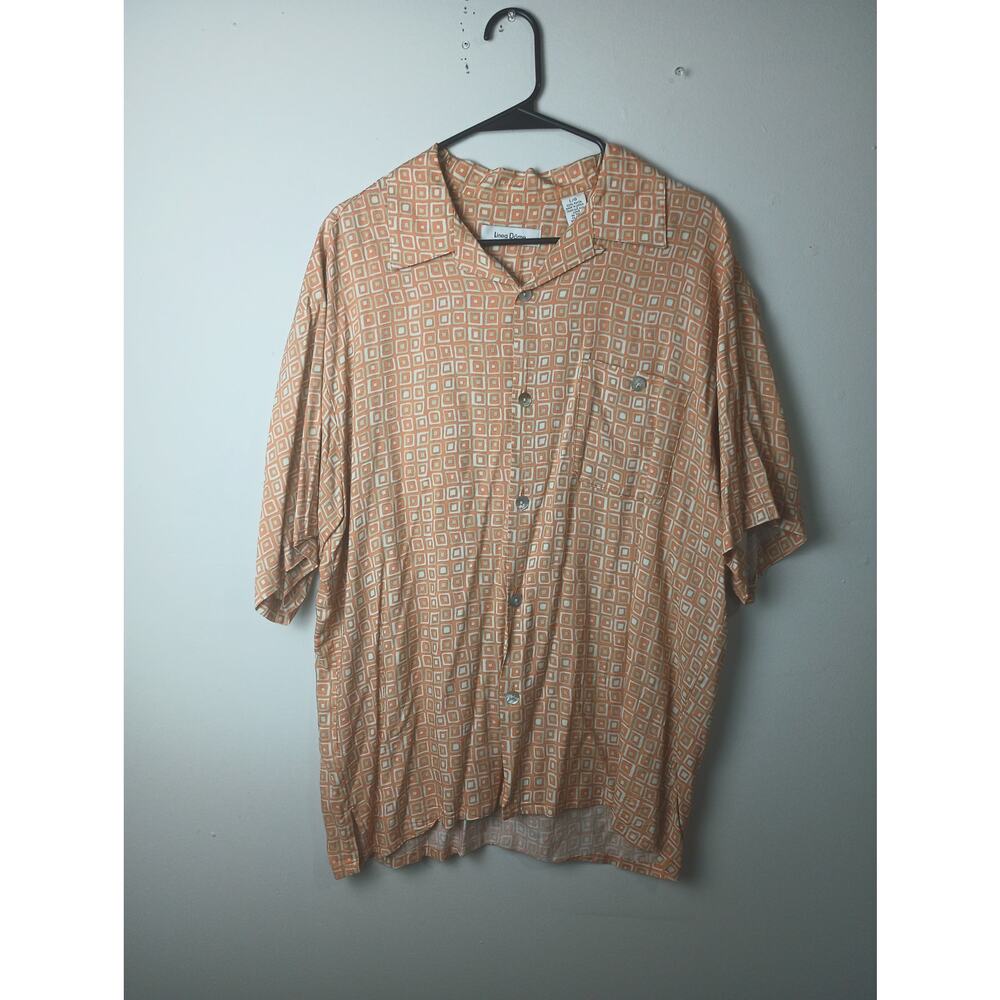Linea Dome Men's 60s 70s Shirt Button up Rayon Collar Orange Square Large